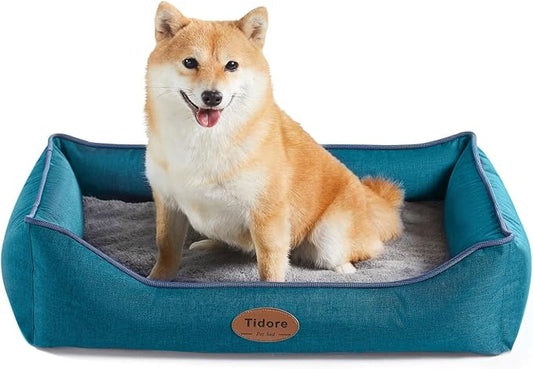 Tidore Orthopedic Dog Beds for Medium Dogs, Durable Egg Crate Foam Sofa Dog Bed wit Washable Removable Cover,Waterproof Lining,Pet Bed for Large Dogs (Peacock Blue, 26.4" L x 21.7" W x 6.2" Th) by Tidore