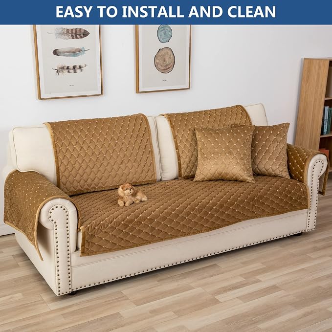 Eismodra Couch Cover,Sectional Couch Covers,Sofa Covers for 3 Cushion Couch,Anti-Slip Sofa Slipcovers for Dogs Cats Kids Loveseat Recliner L Shaped Armrest Backrest,Coffee 43''x82''(Only 1 Piece) - Image 7