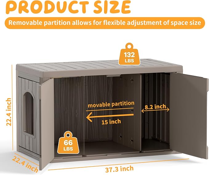 Cat Litter Box Enclosure,Multi-Functional Hidden Litter Box Furniture Cabinet with Adjustable Partition & Side End Table, Indoor Outdoor Cat House with Double Doors,Easy to Clean & Assemble, Gray - Image 4