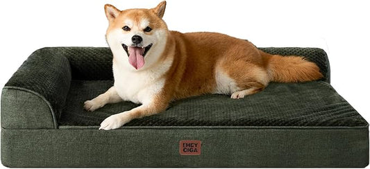 EHEYCIGA Memory Foam Dog Bed Large Size Dogs, Orthopedic Dog Bed Large with Washable Removable Cover, Waterproof Pet Sofa Couch with Nonskid Bottom, 36x27x6, Dark Green by EHEYCIGA