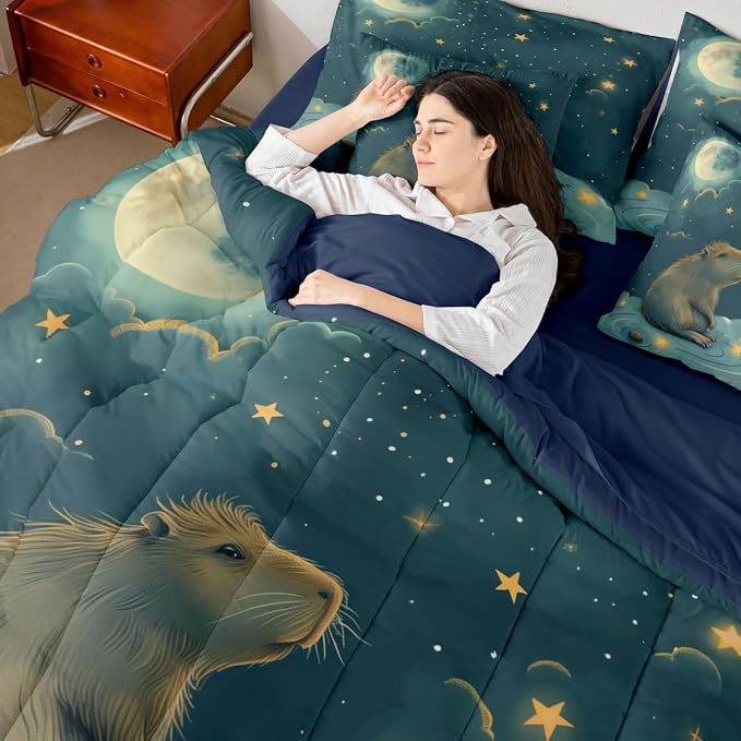 Erosebridal Cute Beaver King Size Comforter Set with Sheets, Wild Animal Bed in A Bag for Kids Teens Youth Adults Bedroom, Wildlife 7 Pcs Bedding Set, Galaxy Starry Sky Bed Sets - Image 7