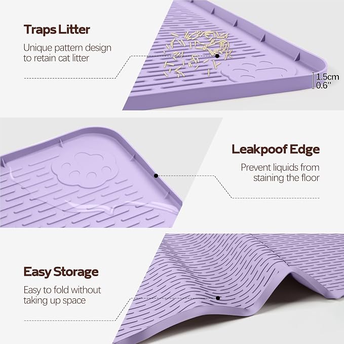 Silicone Cat Litter Mat for Litter Box 50”x35” Large Cat Mat, Purple | Waterproof, Non-Slip, Leak-Proof Rug Mat with Lip, Easy to Clean, Extra Large Litter Catcher Mat for Floor - Image 3