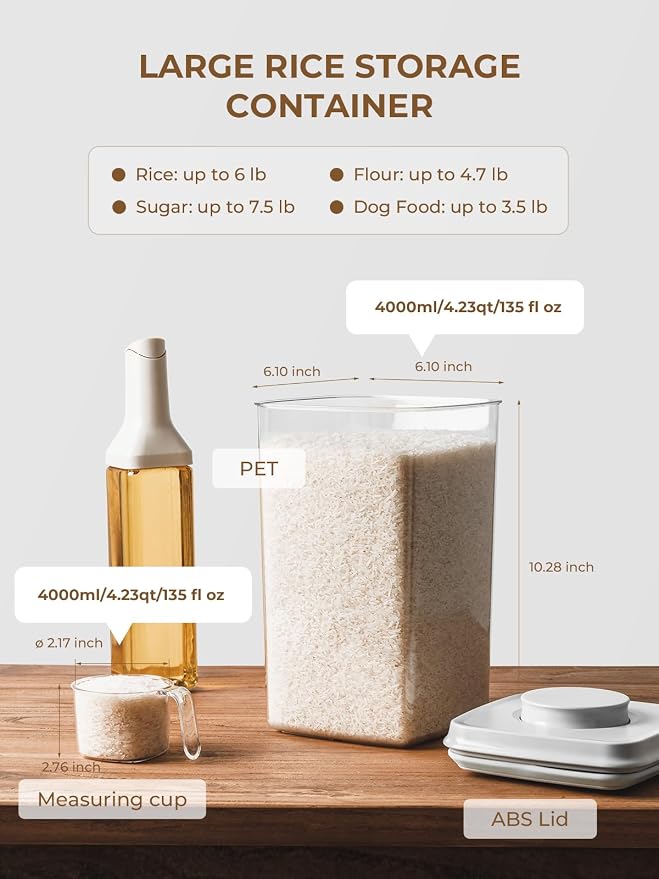 Airtight Food Storage Containers, 4 Pack, 4.22 Qt, Pop-Top Lids | Four Matching Large Jars Keep Bulk Pantry Staples Visible, Organized and Easy to Access Without Small, Unused Container Sizes - Image 4