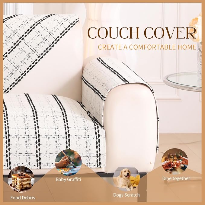 Waterproof Couch Cover for Dogs Washable,Chenille Pet Couch Covers for Sofa,Non-Slip Couch Covers for 3 Cushion Couch Sofa Pet Friendly (White, 27 * 23.6（2pc）) - Image 3