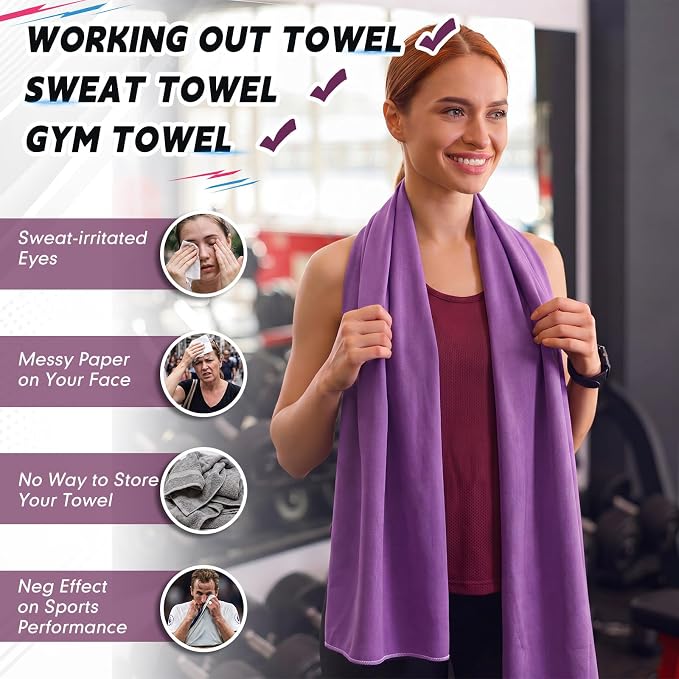 Mixweer 4 Pack Gym Microfiber Bath Towels 63"x32" Extra Large Shower Towel Lightweight Oversized Fast Drying Bathtowel for Gym Sports Travel Camping(Dark Gray, Pinkish Purple, Bluish Gray, Purple) - Image 4