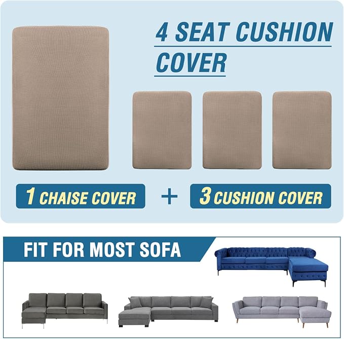 H.VERSAILTEX Sectional Couch Covers 4 Pieces Sofa Seat Cushion Covers L Shape Separate Cushion Couch Chaise Cover for Both Left/Right Sectional Couch (Seat Only: 1 Chaise + 3 Sofa, Sand) - Image 8
