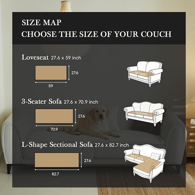 Herringbone Couch Cover for Dogs - Large Silicone Particles Non Slip Pet Sofa Protector Thick Soft Furniture Mat for Dogs Cats Washable Heavy Duty Slipcover for 3 Cushion Couch, Sectional - Image 2
