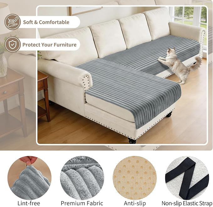 100% Waterproof Couch Covers for Sectional Sofa, Washable Couch Cover, L Shaped Couch Cover for Dogs, Non Slip 2 Pieces Sofa Cover Pet Friendly, 35"x63"+35"x70.9"-Light Grey - Image 4