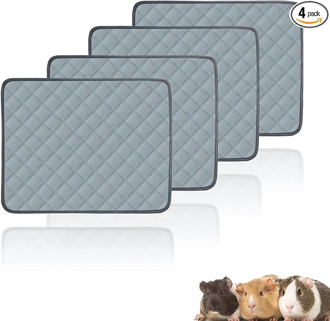 4 Pack Guinea Pig Cage Liners Washable Super Absorbent Guinea Pig Bedding Waterproof Reusable Guinea Pig Pee Pads Anti Slip Mat for Small Animals Rabbit Hamster Rat - 24" x 18" by Mooydee