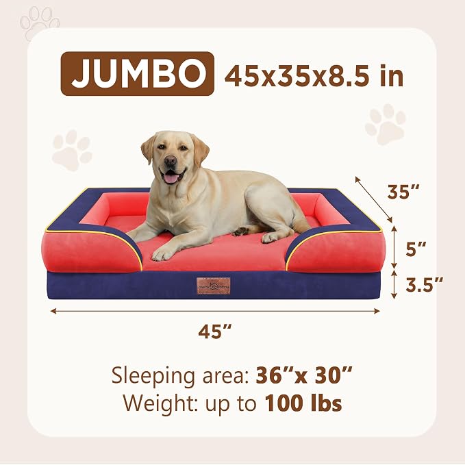 Comfort Expression Orthopedic Dog Bed for Extra Large Dogs with Bolster | Waterproof Dog Couch Bed with Washable Cover & Non-Slip Bottom, Supportive Egg Crate Foam XL Pet Bed, 45x35 Inch - Image 8