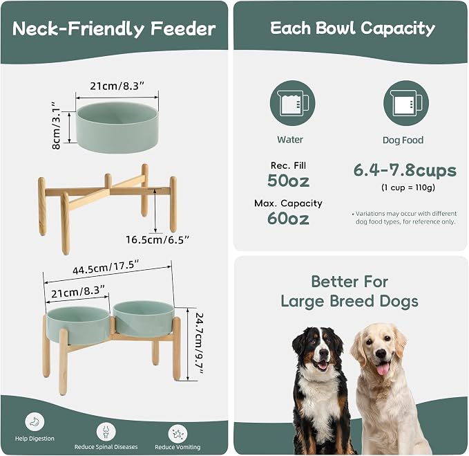 Havniva Elevated Dog Bowls Ceramic Dog Bowls with Stand, Dog Food Bowl | 8.3” Raised Dog Bowls with Non-Slip Wood Stand, Dog Food and Water Bowl Set, Double Dog Feeding Bowls for Large Dogs - Image 2