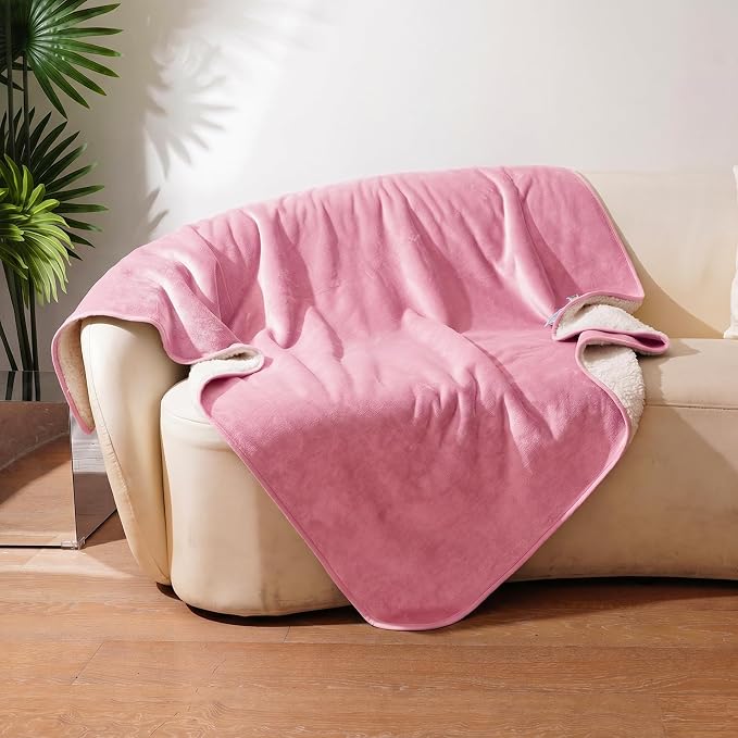 Sunheir Waterproof Dog Blankets for Medium Dogs - Puppy Blanket Washable for Couch Protection, Soft Sherpa Fleece Cat Throw Blanket to Prevent Urine Leaks & Protects Furniture 30"X 40", Pink by SUNHEIR