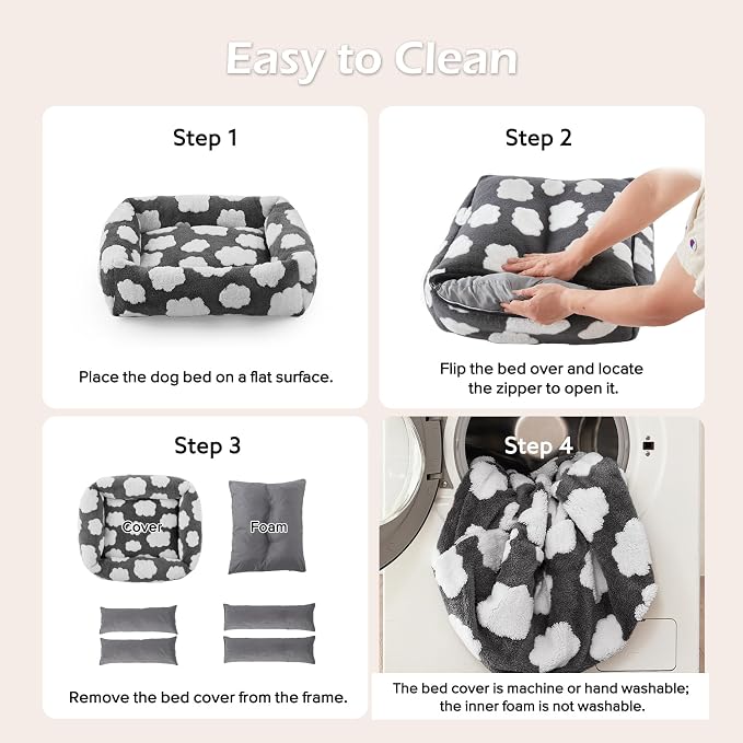 JOEJOY Small Dog Bed for Small Dogs, Rectangle Washable Orthopedic Dog Bed with Removable Zipper Cover, Cute Soft Calming Puppy Pet Bed with Jacquard Shaggy Plush & Non Skid Bottom - Image 5
