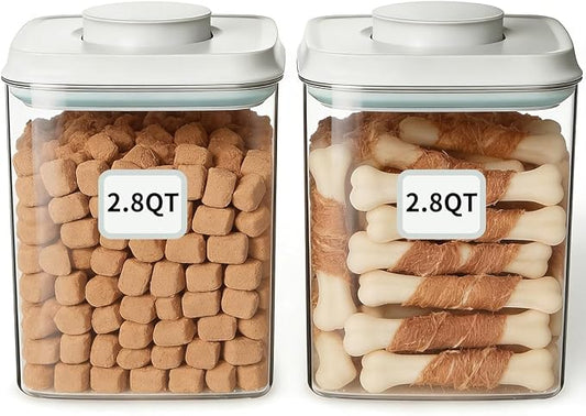 Ankou 2 Pack Airtight Dog Food Storage Containers, 2.8 QT Each, One-Touch Pop Lids, BPA-Free | Clear Stackable Canisters for Pet Food & Cat Treats by ANKOU
