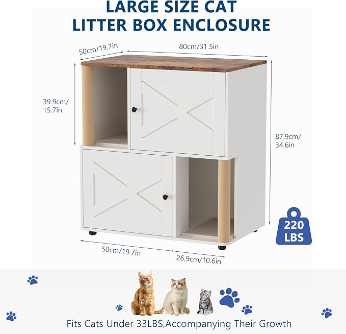 Garvee Double Layer Cat Litter Box Furniture, 2 in 1 Hidden Litter Box Furniture with Scratching Post and Litter Mats, Wooden Corner Cabinet Cat Washroom Bed - Image 3