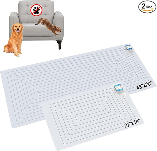 SEERWAY Scat Pet Shock Mat 2 Pieces in Different Size, Shock Pads for Dogs and Cats Training Indoor, Electric Repellent Mat Keeps Pets Off Couch, Sofa, Countertop, 3 Modes (48"x20" + 22"x14") by SEERWAY