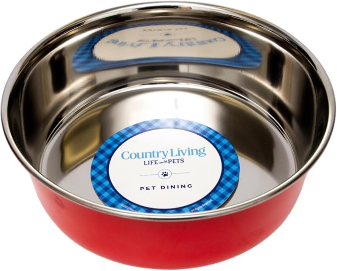 Country Living Set of 2 Heavy Gauge Stainless Steel Dog Bowls - Non-Skid, Durable & Rust-Resistant - Perfect for Food & Water - Vibrant Red, 64 oz Capacity - Image 4