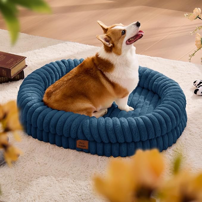 ChiXnuggle Orthopedic Dog Bed, Washable Cover, Faux Fur Bolster Pet Couch | waterproof,egg crate foam,non-slip bottom,for large dogs,navy,35*28*7,dog sofa - Image 3