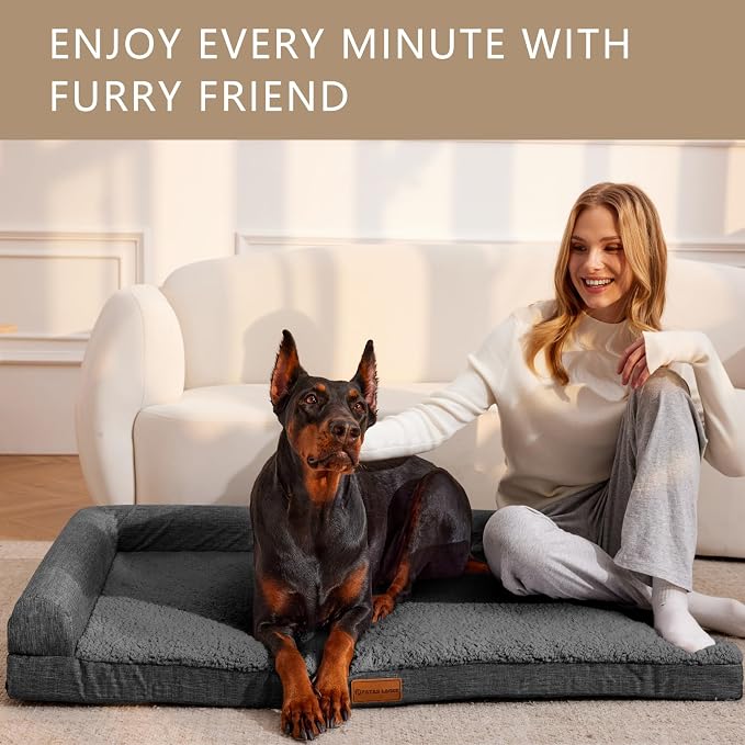 Patas Lague Orthopedic Large Dog Bed Pet Sofa Beds 56''X40''Dark Grey | L Bolster Egg-Crate Foam Dog Couch For Large Sized Dogs, Waterproof Removable Washable Cover, Pet Mat with Nonskid Bottom - Image 2