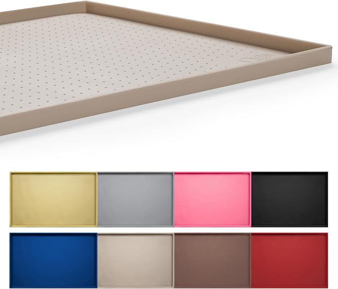 Hubulk Dog Feeding Mat,100% Waterproof Food Grade Silicone Pet Food and Water Bowl Placemat,Dishwasher, High Raised Edge to Prevent Spills,Nonslip Tray to Stop Messes on Floor（32"x24"x1.0", Taupe） by Hubulk