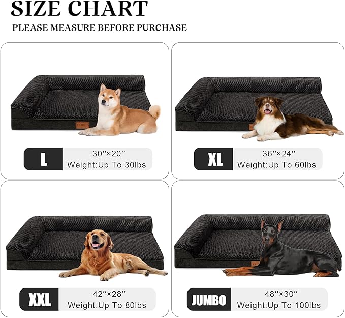 Orthopedic XL Dog Bed Large Sized Dog 48''X30'', Waterproof L Bolster Extra Large Egg Crate Foam Pet Crate Beds with Washable Removable Cover, Non-Slip Soft Pet Couch Mat, Black - Image 6