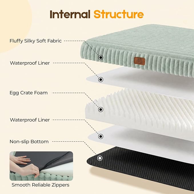 Orthopedic Dog Bed for XXL Jumbo Dog, Waterproof Pet Bed,Non-Slip Bottom and Egg-Crate Foam with Removable Washable Cover Crate Bed,Green,47"x29"x4" - Image 3