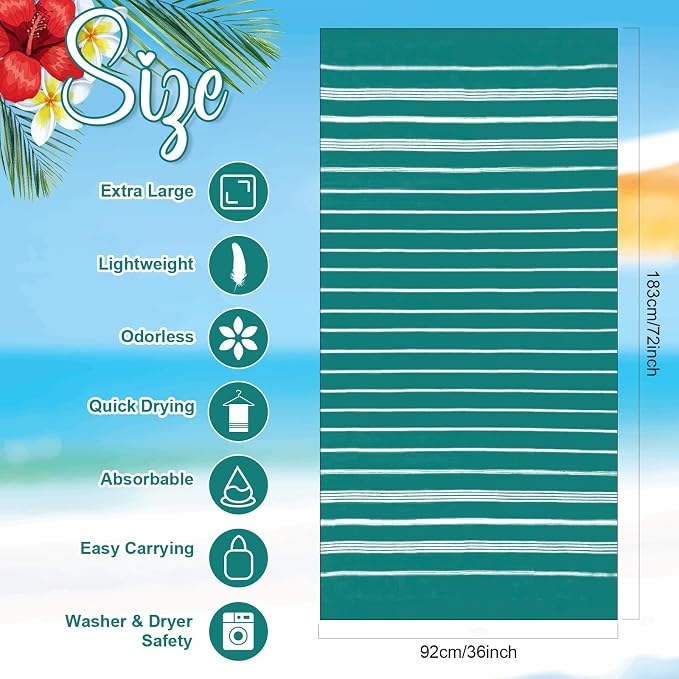 EBOOT 10 Pack Oversized Beach Towel Set Extra Large Pool Towels Microfiber Quick Dry Swim Blanket for Adult Women Men Face Hand Body Bath Travel Pool(Lovely Color,36 x 72 Inch,Stylish Stripe) - Image 2