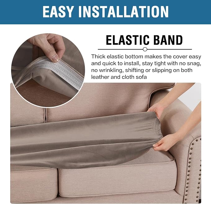H.VERSAILTEX Velvet Stretch Individual Couch Cushion Cover Plush Cushion Slipcover for Loveseat Sofa Cushion Furniture Protector Seat Cushion Sofa Cover (1 Piece Sofa Cushion Cover, Taupe) - Image 4