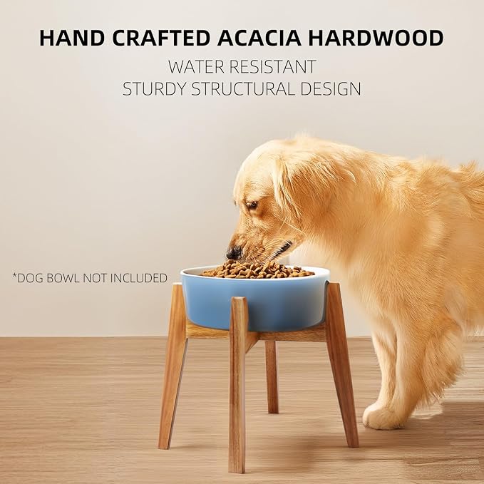 Elevated Dog Bowl Stand, Xlarge Raised Dog Bowl Station for Large Breed Pets, Dog Bowl Holder Fits Up to 11-inches Diameter 100 oz Bowl, for Water Fountain and Dishes, Acacia Wooden, Stand Only - Image 2