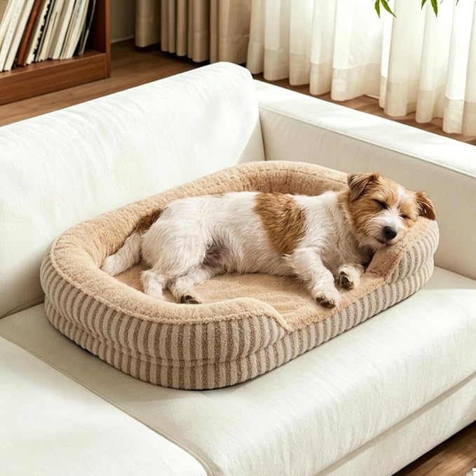 MIXJOY Orthopedic Dog Beds Large Sized Dog,Large Washable Dog Bed Waterproof Oval Dogs Bed with Removable Cover,Egg-Crate Foam Big Pet Bed Couch Sofa with Bolster Sides,Non-Slip Bottom,L 35"X25",Brown - Image 8