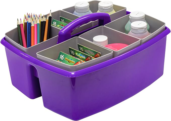 Storex Large Classroom Caddy with Cups, 13 x 11 x 6.575 Inches, Purple, Case of 2 (00986U02C) - Image 6