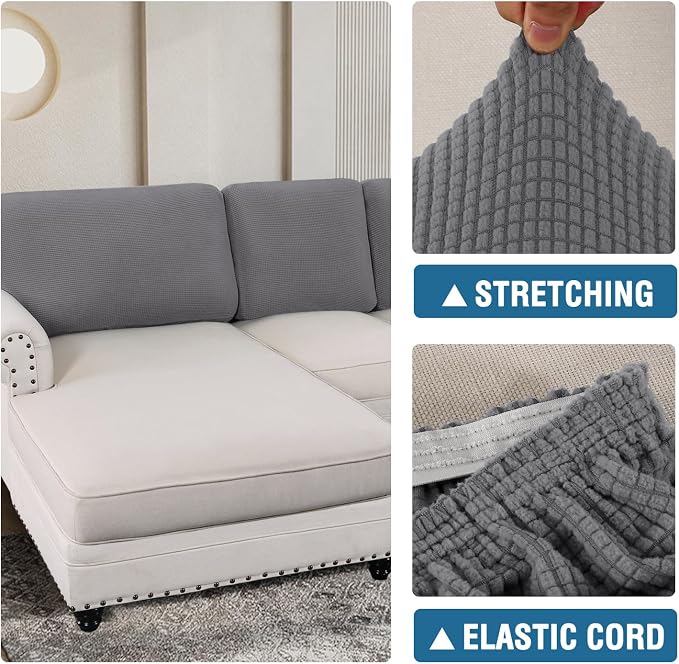 H.VERSAILTEX Backrest Cushion Covers Sectional Couch Back Cushion Covers for Sectional Sofa Set for Both Left/Right Couch (Back Only: 1 Chaise + 2 Sofa, Dove) - Image 6