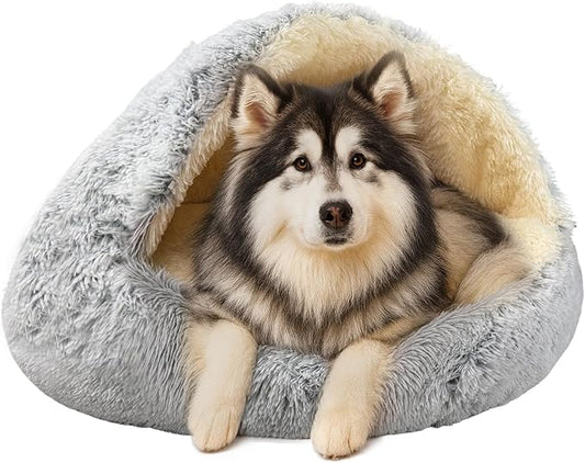 ShinHye Round Plush Fluffy Hooded Cat Bed Cave, Cozy for Indoor Cats or Small Dogs, Waterproof Bottom, Washable（40 in） by ShinHye