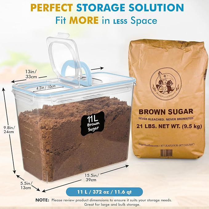 Shazo 2 PC (11L | 372 oz) Flour Sugar Storage Containers with Spout Lid & Easy Carry Handle - BPA Free Extra Large Airtight Food Storage Containers with Lids - Rice Canisters Sets for Kitchen & Pantry - Image 2
