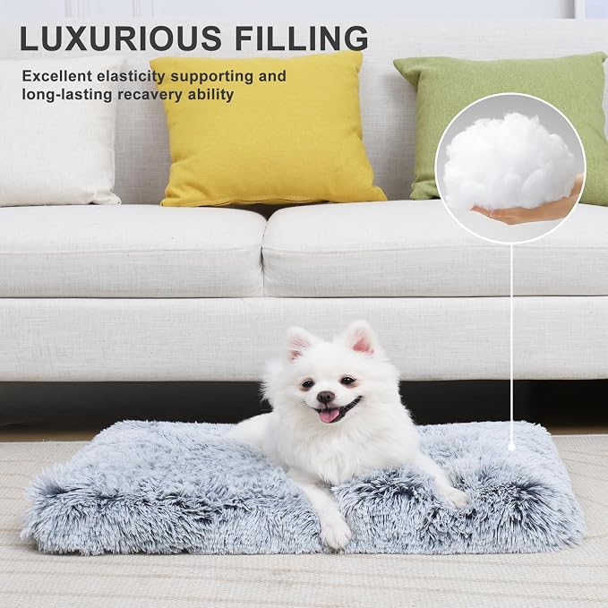 Small Dog Bed Crate Pad 24", Washable Puppy Beds, Plush Pet Mat Grey | Ultra Soft Cozy Sleeping, Machine Washable, Anti-Slip Bottom, Kennel Pad 24*18", Easy to Care, 25lbs - Image 4