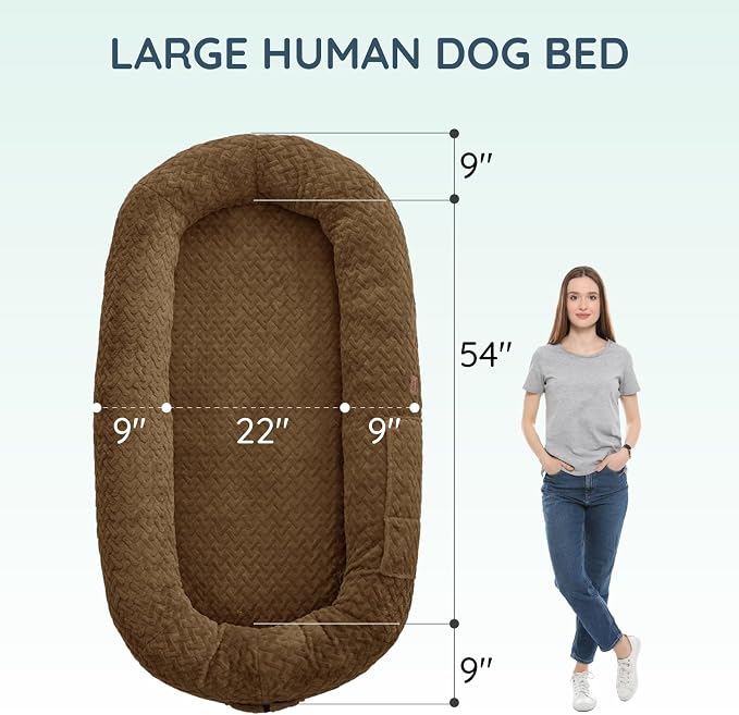ChiXnuggle Faux Fur Washable Human Dog Bed Cover（Only Human Dog Bed） | 72*40*10,removable replace cover,soft fur,non-slip bottom,brown - Image 2