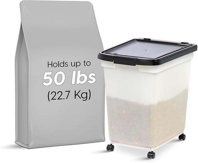 IRIS USA Dog Food Storage Container 50 lbs, with Removable Rolling Wheels, for Dog Cat Bird and Other Pets, Food Storage Bin, Keep Fresh, Made in USA, Pearl/Black - Image 2