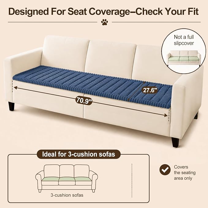 decorUhome Couch Cover for Dogs, Non Slip Fuzzy Thick Pet Sofa Protector | Pet Friendly, Machine Washable, Fits 3-Cushion Sofa, Protects Against Pet Hair & Daily Messes, Navy Blue, 27.6" x 70.9" - Image 8
