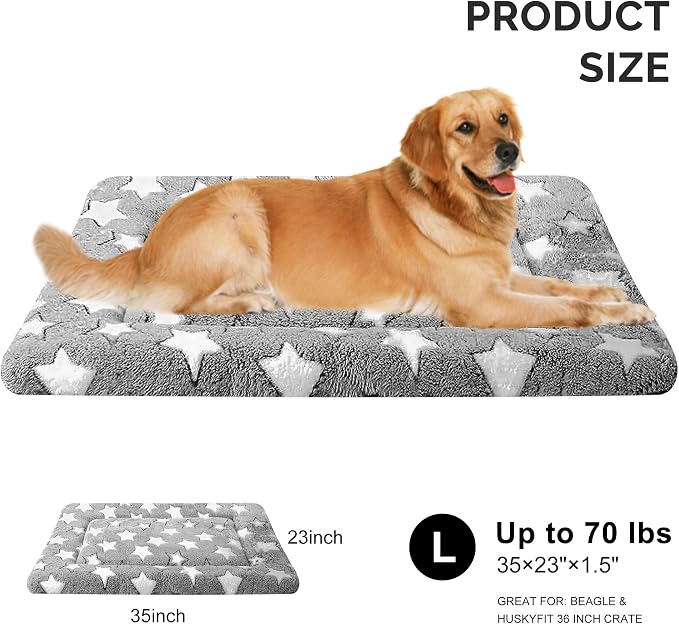 Dog Bed Mat, Reversible Crate Pad & Durable Dog Bed - Machine Washable Kennel Mat with Ultra Soft for Large Dogs (Cool/Warm), 35" x 23", Grey&Star - Image 3