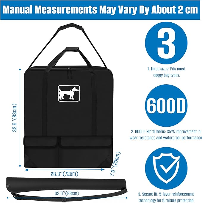 SIRUITON 600D Dog Playpen Storage Bag,Fits 2Pcs 32" H 8 Panels & 9 Stakes | Suitable for Foldable Exercise Pet Playpen, Dog Fence Travel Bag with Reinforced Double Handles. - Image 2