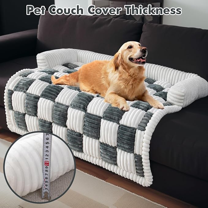 TOPCHANCES Dog Couch Cover,Thickened Quilted Plaid Funny Fuzzy Pet Couch Covers for Sofa,Washable Non Slip Pet Mat Sofa Dog Cover Protector for Large Dogs(Gray,36x36inch) - Image 2