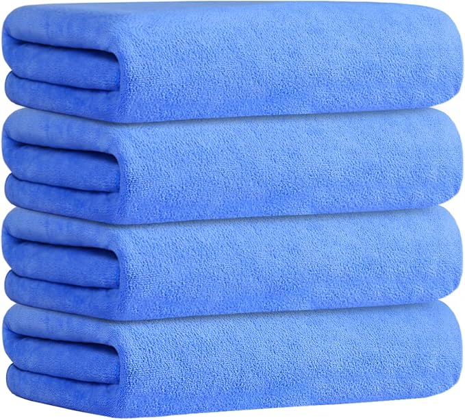JML Microfiber Bath Towels, 4 Pack, 30" x 60", Blue | Hanging Loop, Soft, Absorbent, Quick Dry, Lint Free, Fade Resistant by JML