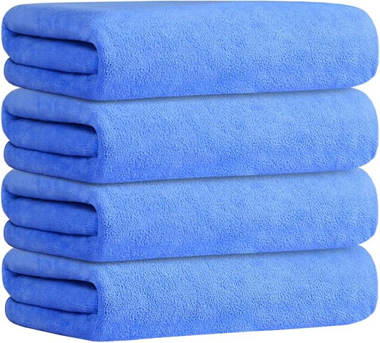JML Microfiber Bath Towels, 4 Pack, 30" x 60", Blue | Hanging Loop, Soft, Absorbent, Quick Dry, Lint Free, Fade Resistant by JML