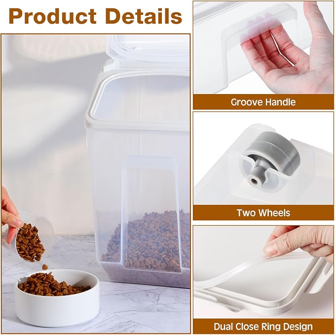 Umigy 4 Pack Rice Storage Container With Wheels Plastic Airtight Lid Flour Container Bin for Dog Pet Cereal Grain Dry Food, 15 Liter / 30 lbs - Image 3