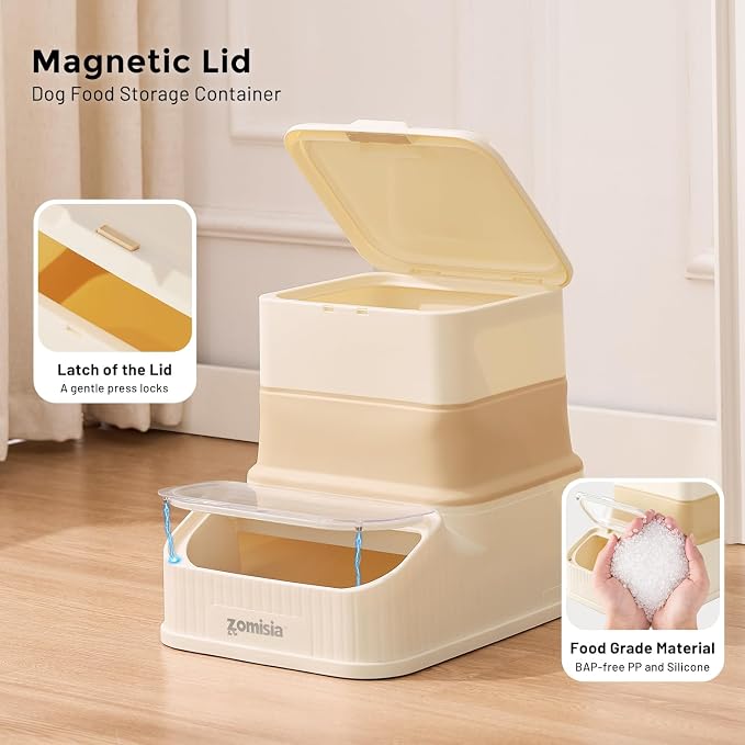 ZOMISIA 20-30lbs First-in, First-out Collapsible Dog Food Storage Container | FIFO System Easy Dispense Base for Freshness, Cat Food Storage Containers with Transparent Lid and Scoop - Image 4