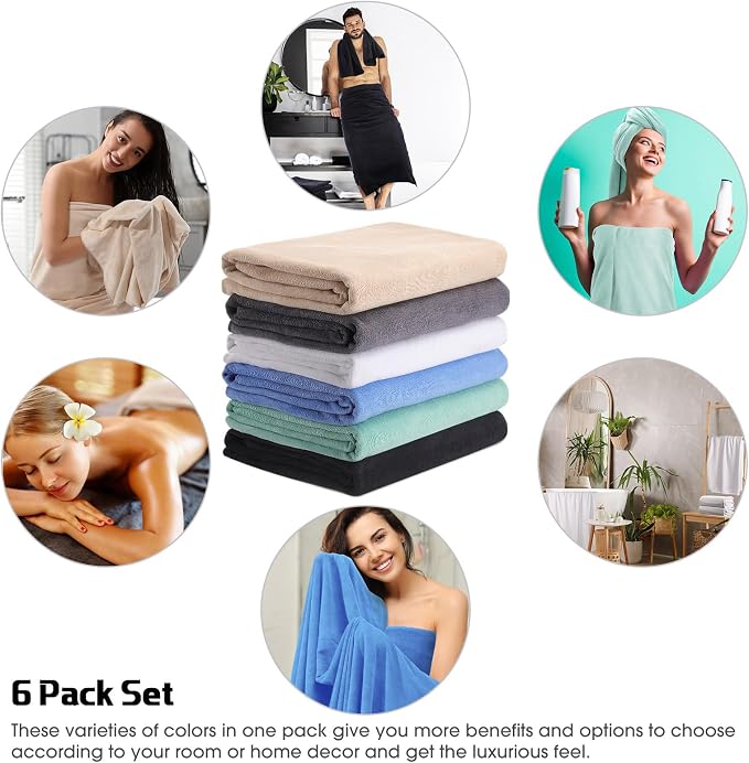 Mixweer 6 Pcs Oversized Bath Towels, 40 x 80 Inch Giant Microfiber Jumbo Bath Sheets Soft Bathroom Microfiber Quick Dry Absorbent Shower Towels for Spa Camping Beach(Multicolor) - Image 7