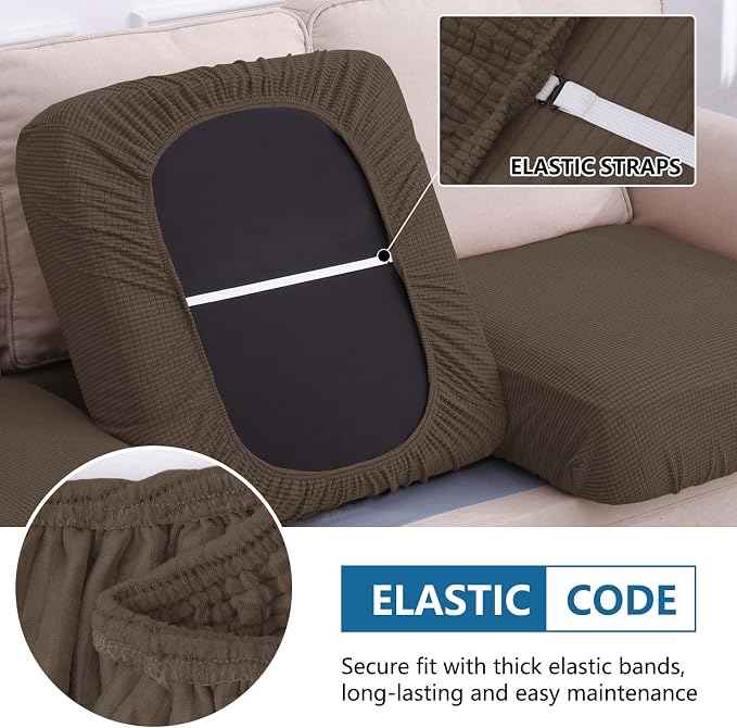hyha Waterproof Couch Cushion Covers for Pets, Non Slip Sofa Seat Cover | Stretch Jacquard Fabric, Elastic Bottom, Non Slip Fit, Waterproof Protection, Pet Hair Protection (3 Pieces) - Image 4