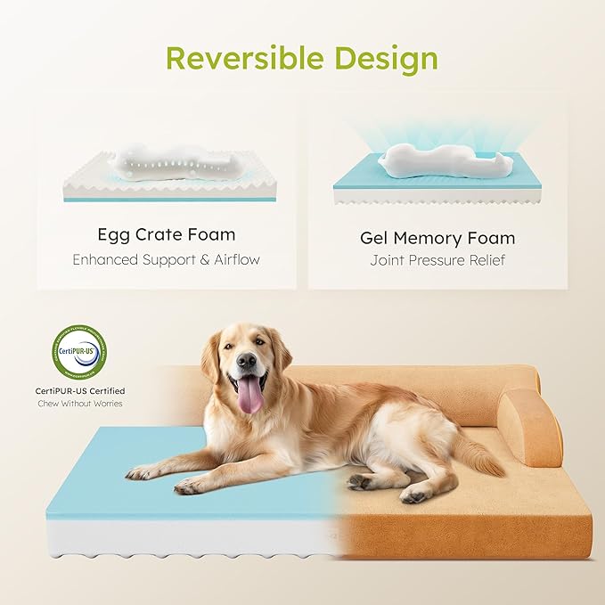 CWAWZ Large Orthopedic Dog Bed, Pet Bed Large Size Dog, Dual-Sided Cooling Beds with Memory Foam Washable Cover Nonslip Bottom, Waterproof Pet Beds with Bolsters, Brown - Image 3