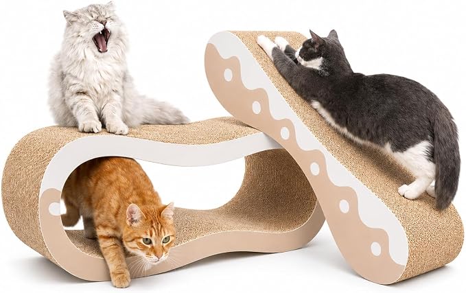 Simple Delxue 2 in 1 Cat Scratcher Cardboard Lounge Bed, Cat Scratching Post, Durable Board Pads Prevents Furniture Damage,Large,Wave by SimpleDeluxe