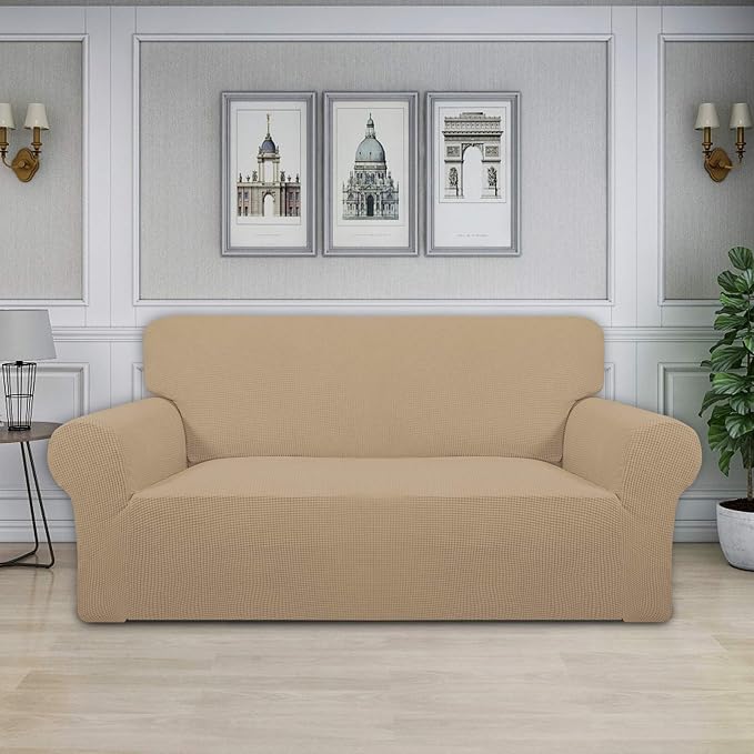 Easy-Going Stretch Oversized Loveseat Couch Covers Washable Sand | 1-Piece Large Loveseat Cover for 2 Cushion Couch Furniture Protector RV Sofa Slipcover Soft with Bottom for Kids Pets - Image 2